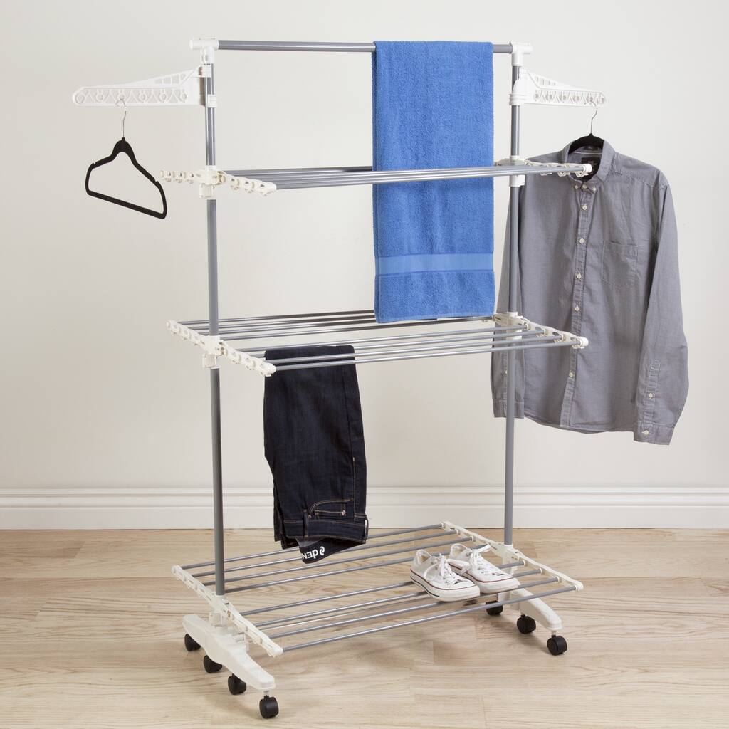 Heavy Duty Stainless Steel 3-tier Laundry Rack with Tall Bar by Everyday Home - 27 x 58.5 x 60