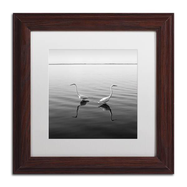 Moises Levy '2 Herons' White Matte, Wood Framed Canvas Wall Art Bed