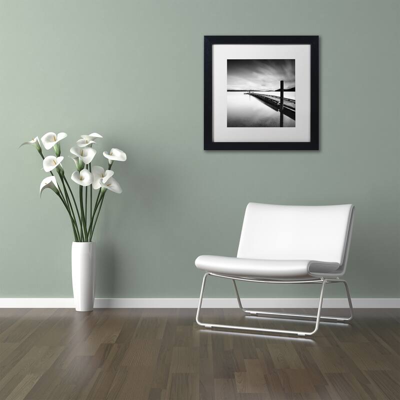 Moises Levy 'Stand By' White Matte, Black Framed Canvas Wall Art