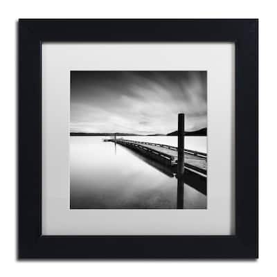Moises Levy 'Stand By' White Matte, Black Framed Canvas Wall Art