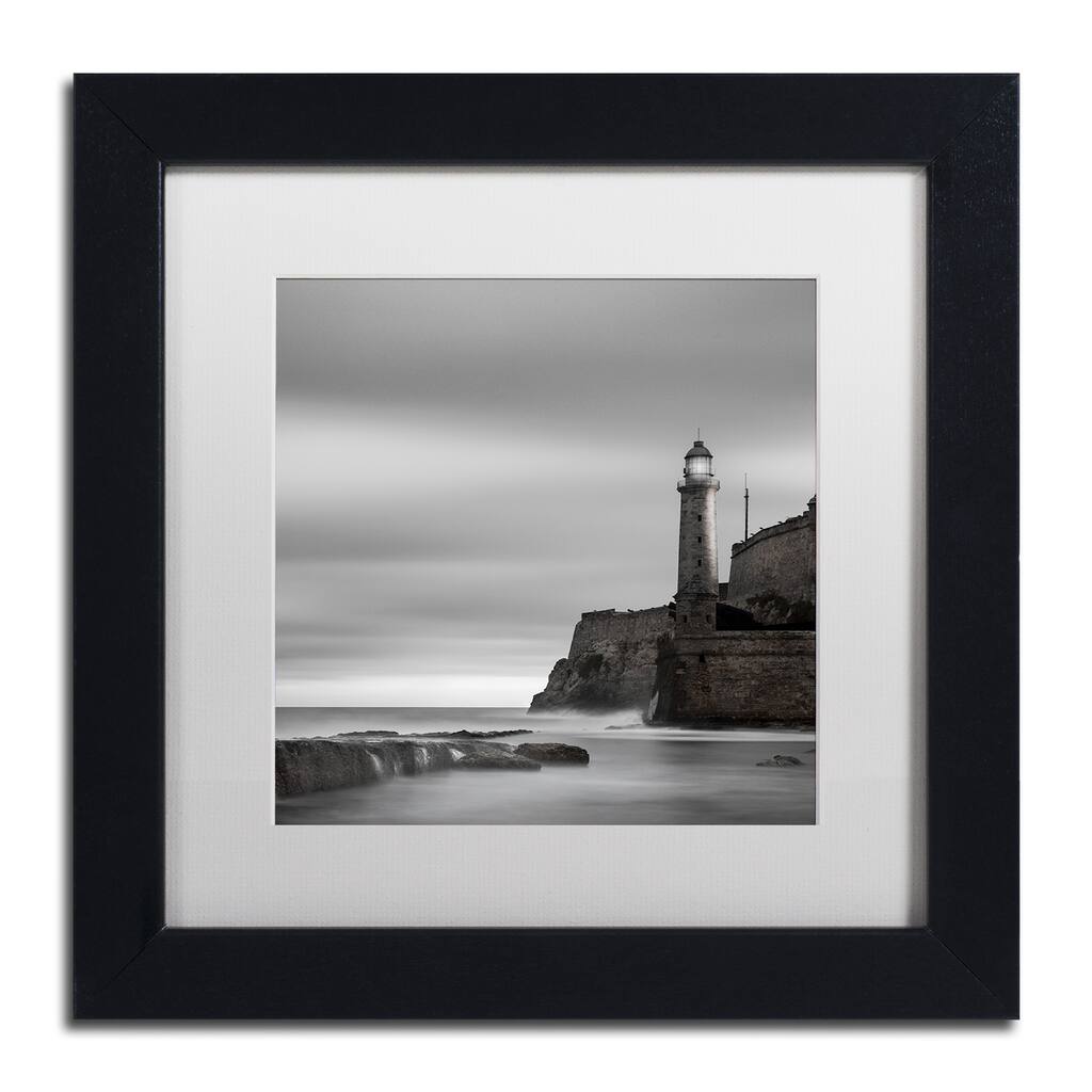 Moises Levy 'Morro Lighthouse' White Matte, Black Framed Canvas Wall Art - White Matte/Black Frame