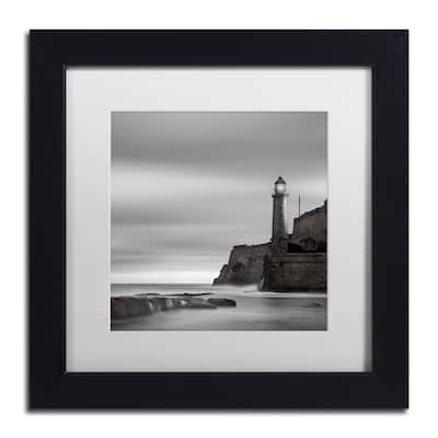 Moises Levy 'Morro Lighthouse' White Matte, Black Framed Canvas Wall Art - White Matte/Black Frame