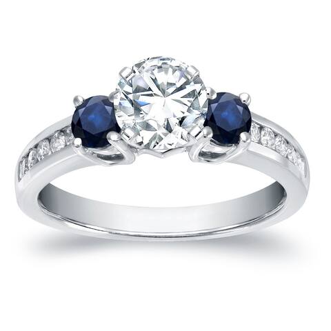 Auriya 14k Gold 3/5ctw 3-Stone Diamond and Sapphire Engagement Ring 2/5ct
