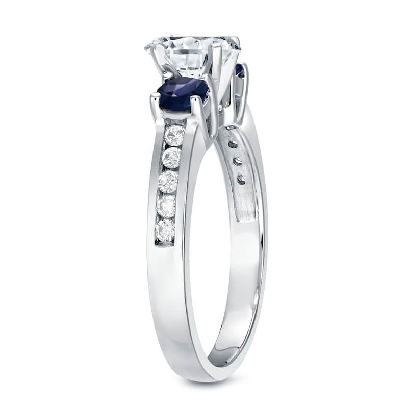 Auriya Round 3-Stone 4/5cttw Diamond and 2/5ct Blue Sapphire Engagement Ring 14k White Gold (H-I, SI1-SI2)