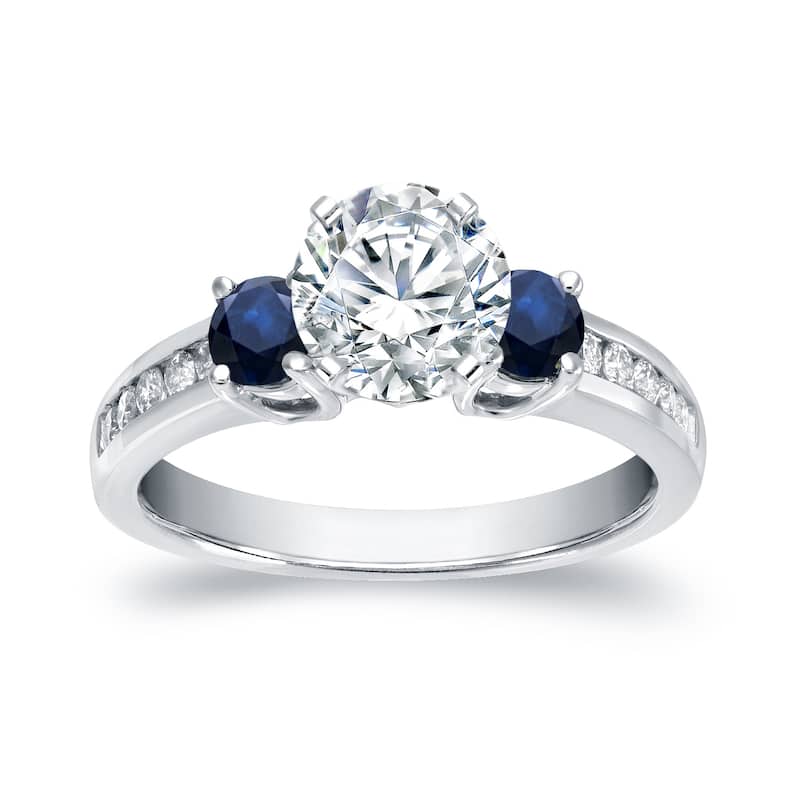 Auriya Round 3-Stone 4/5cttw Diamond and 2/5ct Blue Sapphire Engagement Ring 14k White Gold (H-I, SI1-SI2)