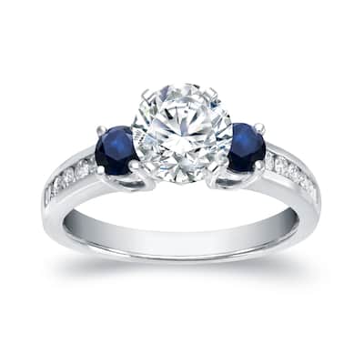 Auriya Round 3-Stone 4/5cttw Diamond and 2/5ct Blue Sapphire Engagement Ring 14k White Gold (H-I, SI1-SI2)