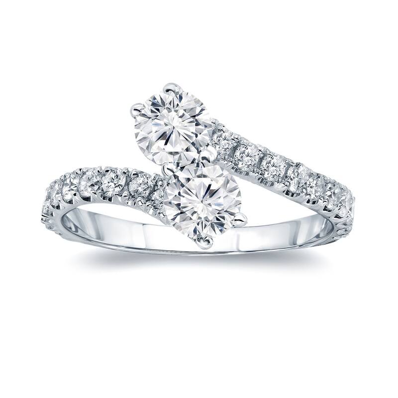 Auriya 14k Gold 1ctw 2 Stone Diamond Engagement Ring (H-I, I1-I2) - White - 4