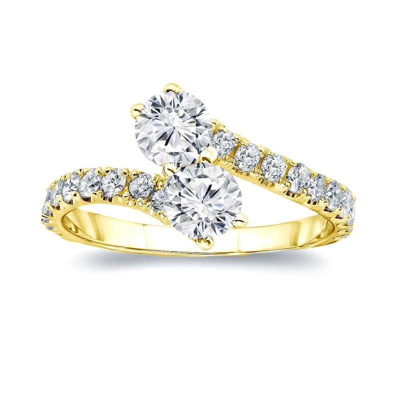 Auriya 14k Gold 1ctw 2 Stone Diamond Engagement Ring (H-I, I1-I2) - Yellow - 4