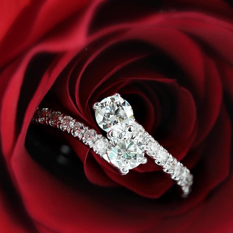 Auriya 14k Gold 1ctw 2 Stone Diamond Engagement Ring (H-I, I1-I2)