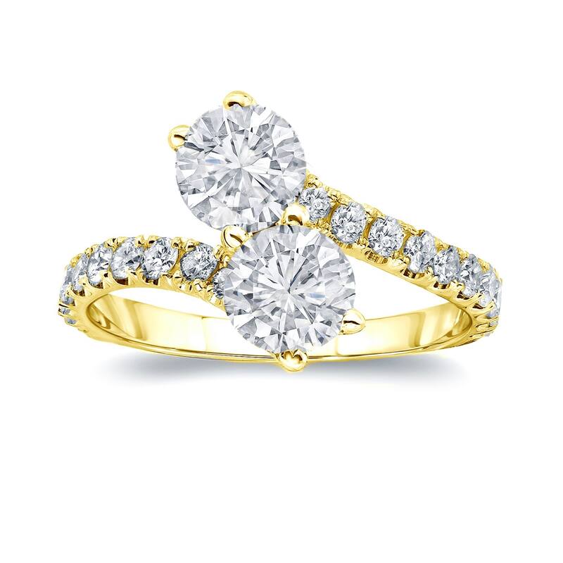 Auriya 2ct TDW 2-Stone Round Diamond Engagement Ring 14K Gold - Yellow - 4