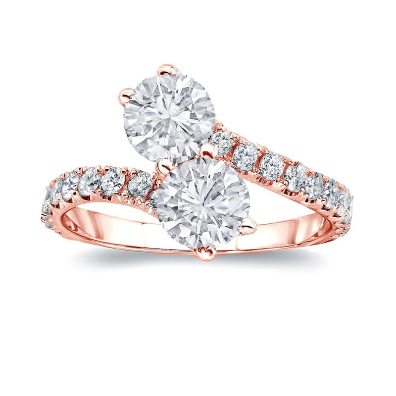 Auriya 2ct TDW 2-Stone Round Diamond Engagement Ring 14K Gold - Rose - 4