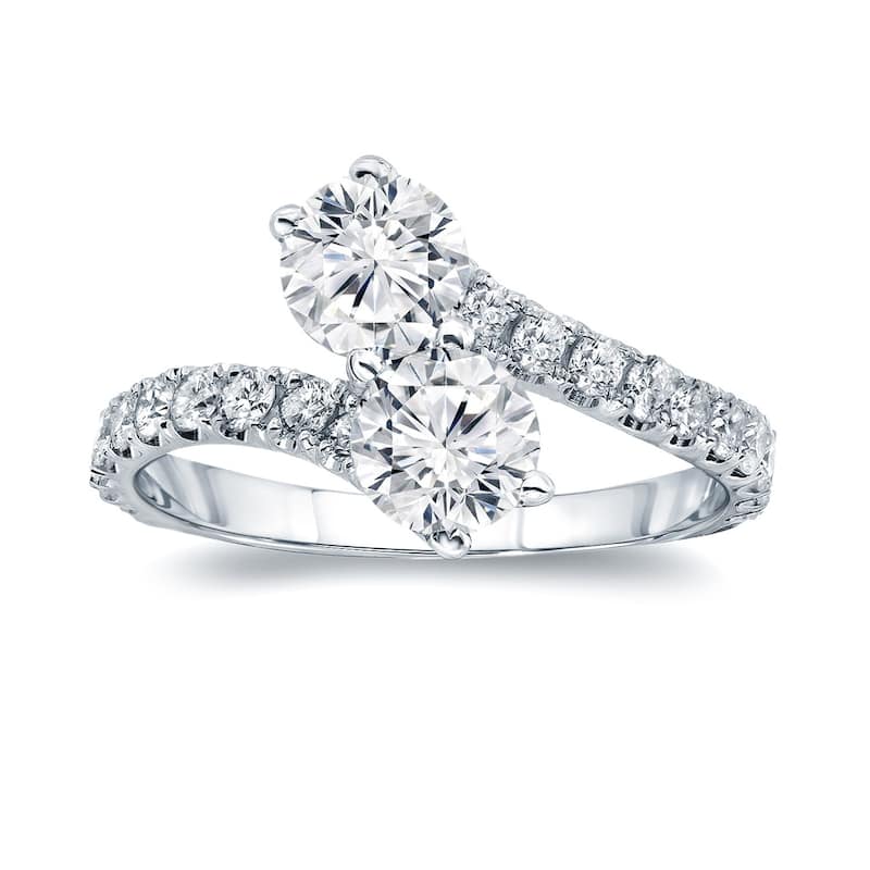 Auriya 14k Gold 1 1/2 carat TW 2-stone Diamond Engagement Ring - 5 - White