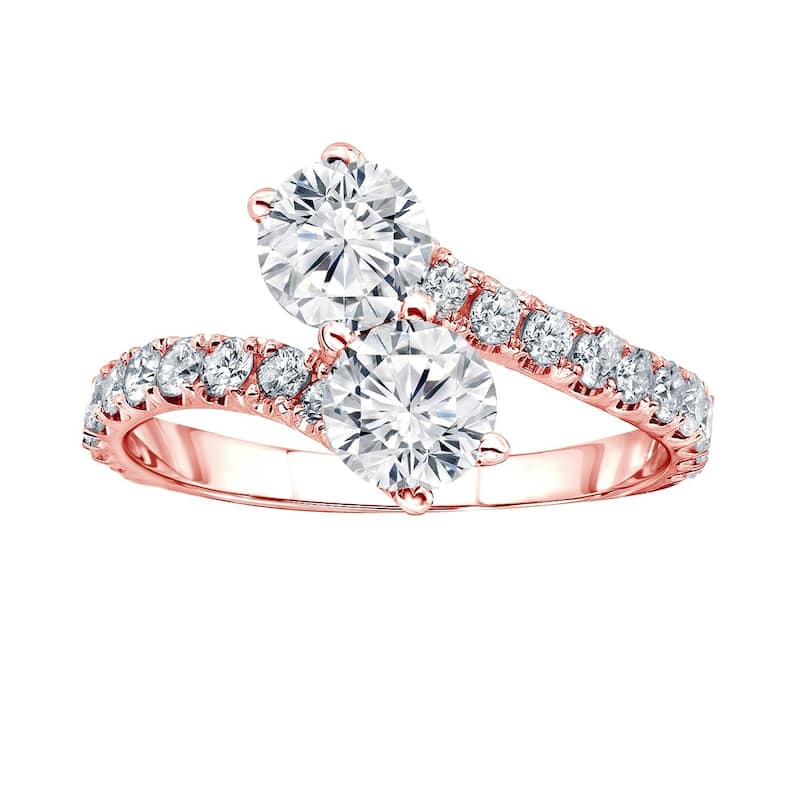 Auriya 14k Gold 1 1/2 carat TW 2-stone Diamond Engagement Ring - 5.5 - Rose
