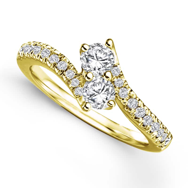 Auriya Round 2-Stone Diamond Engagement Ring 1/2ct TDW 14K Gold - Yellow - 4