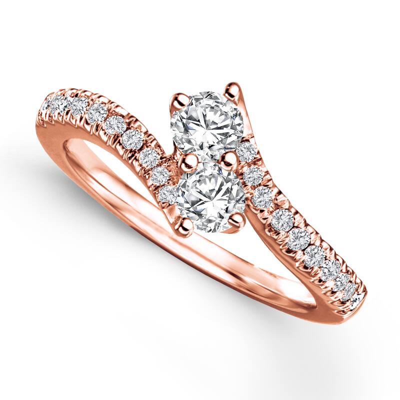 Auriya Round 2-Stone Diamond Engagement Ring 1/2ct TDW 14K Gold - Rose - 4