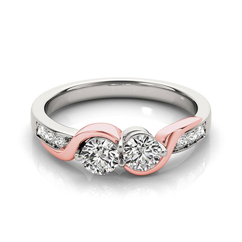 Auriya 1/3ct TDW Round Two Stone Diamond Engagement Ring 14k Two-Tone Rose and White Gold