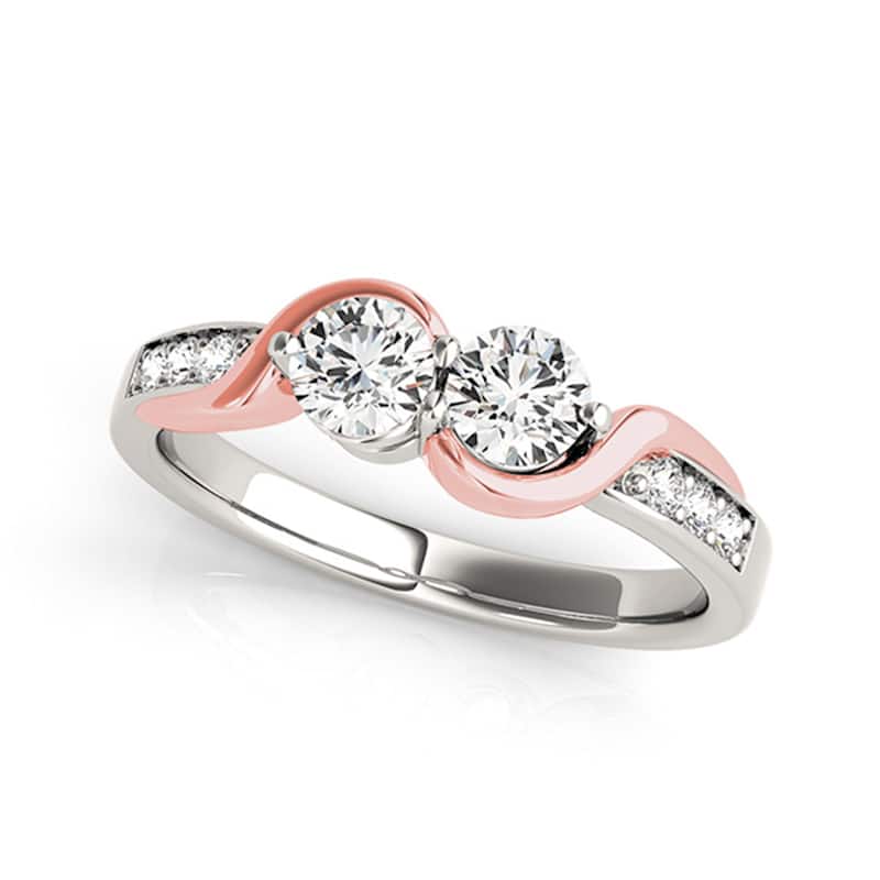 Auriya 1/3ct TDW Round Two Stone Diamond Engagement Ring 14k Two-Tone Rose and White Gold