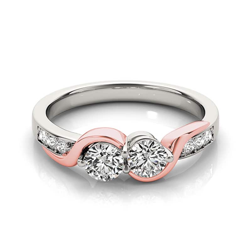 Auriya 3/4ct TDW Round Two Stone Diamond Engagement Ring 14k Two-Tone Rose and White Gold (H-I, SI1-SI2)