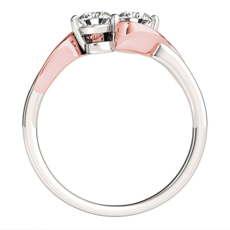 Auriya 1ct TDW Round Two Stone Diamond Engagement Ring 14k Two-Tone Rose and White Gold (H-I, SI1-SI2)
