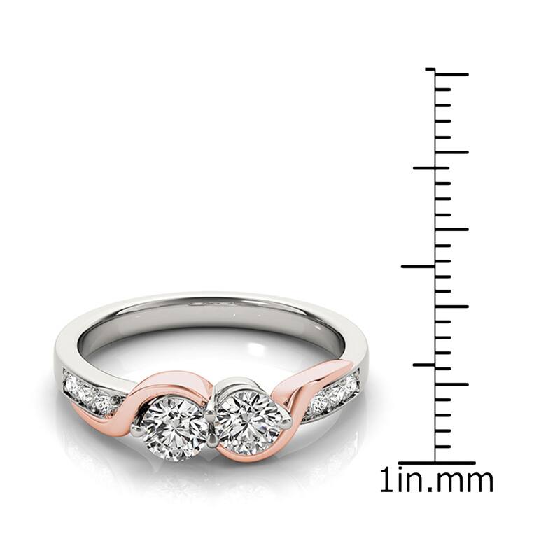 Auriya 1ct TDW Round Two Stone Diamond Engagement Ring 14k Two-Tone Rose and White Gold (H-I, SI1-SI2)