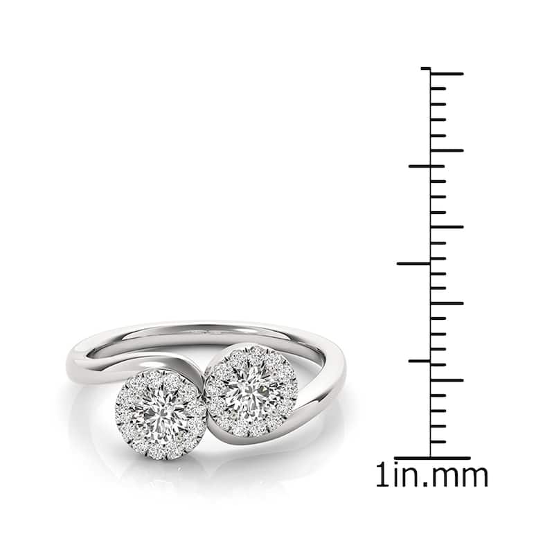 Auriya 14k Gold 1/2 carat TW 2-Stone Halo Diamond Engagement Ring