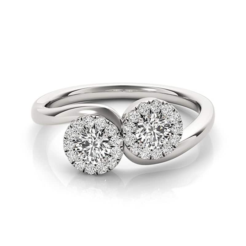 Auriya 14k Gold 1/2 carat TW 2-Stone Halo Diamond Engagement Ring