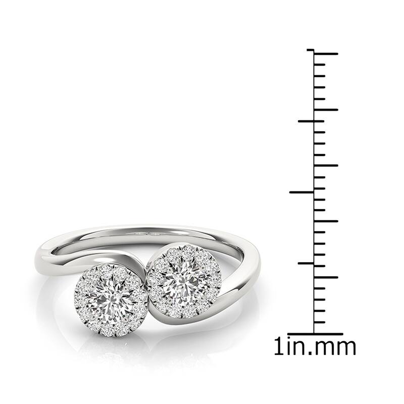 Auriya 14k Gold Round 3/4ctw 2-Stone Diamond Halo Engagement Ring 14k White Gold