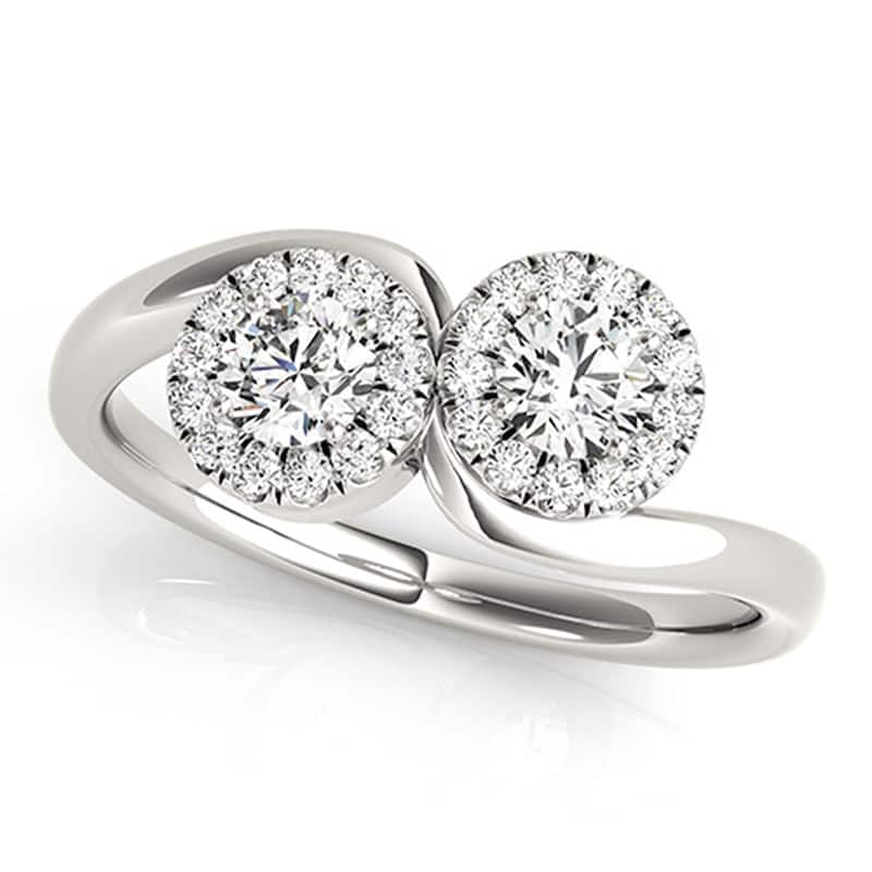 Auriya Round 1 1/4ct TDW 2-Stone Diamond Halo Engagement Ring 14k White Gold (H-I, SI1-SI2)