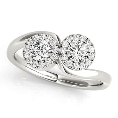 Auriya Round 1 1/4ct TDW 2-Stone Diamond Halo Engagement Ring 14k White Gold (H-I, SI1-SI2)