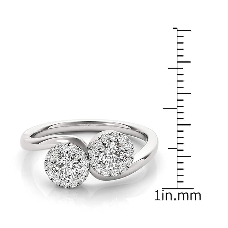 Auriya Round 1 1/4ct TDW 2-Stone Diamond Halo Engagement Ring 14k White Gold (H-I, SI1-SI2)