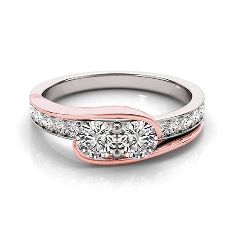 Auriya 3/4ct TDW Round Two Stone Diamond Engagement Ring 14k Two-Tone Rose Gold (H-I, SI1-SI2)