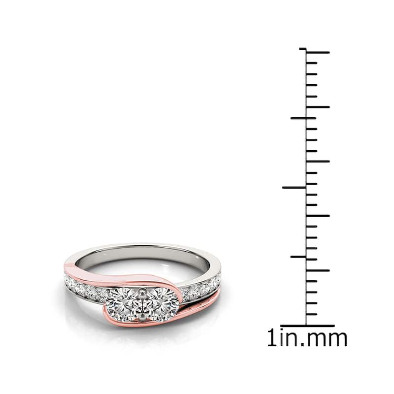 Auriya 14k Two-tone Gold 1/2ctw Round Two-stone Diamond Engagement Ring