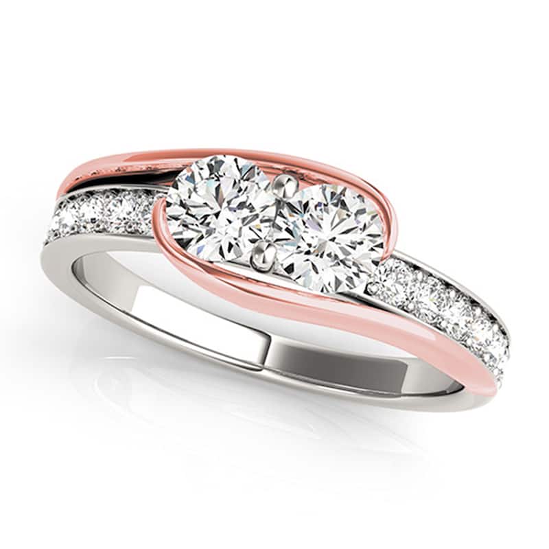 Auriya 1ct TDW Round Two Stone Diamond Engagement Ring 14k Two-Tone Rose Gold