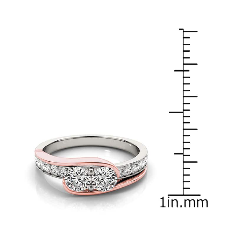 Auriya 1ct TDW Round Two Stone Diamond Engagement Ring 14k Two-Tone Rose Gold