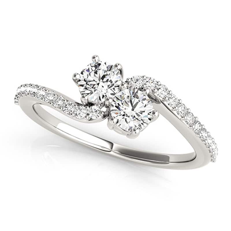 Auriya 14k White Gold 1ct TDW Two Stone Round Diamond Engagement Ring