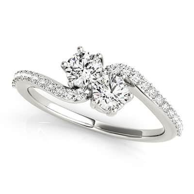 Auriya 14k White Gold 1ct TDW Two Stone Round Diamond Engagement Ring