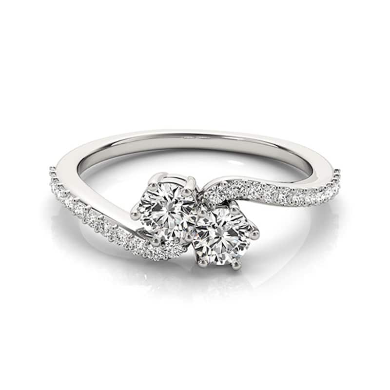 Auriya 14k White Gold 1ct TDW Two Stone Round Diamond Engagement Ring