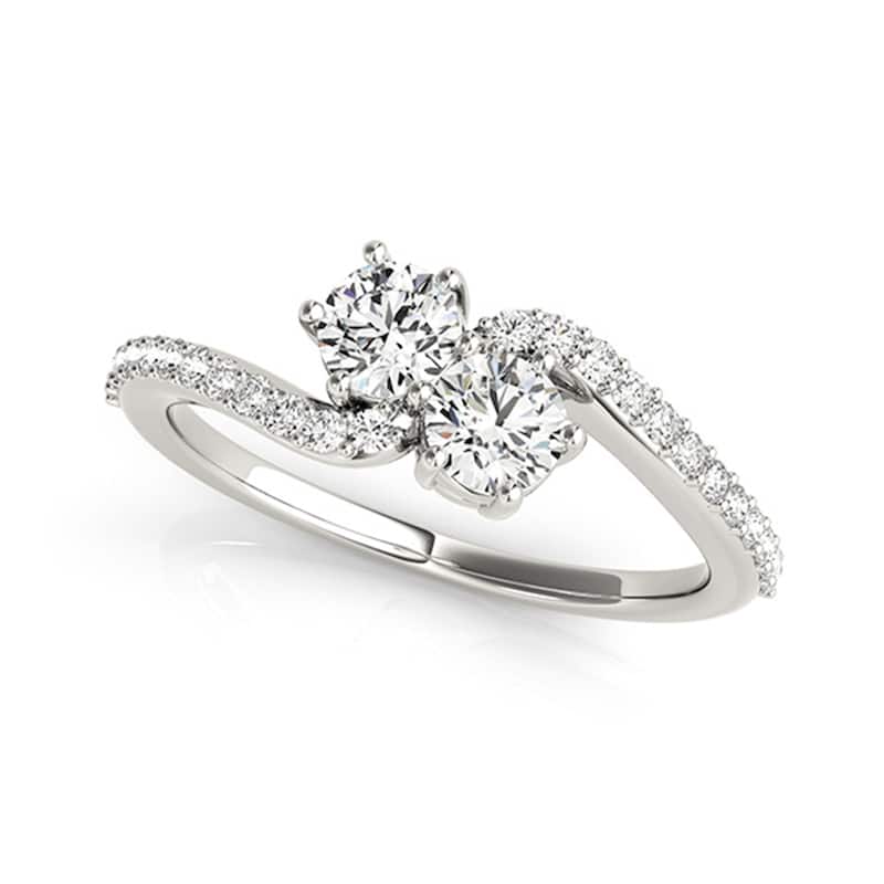 Auriya 14k Gold 1/2ctw Round Two-stone Diamond Engagement Ring 14k White Gold