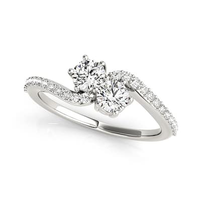 Auriya 14k Gold 1/2ctw Round Two-stone Diamond Engagement Ring 14k White Gold