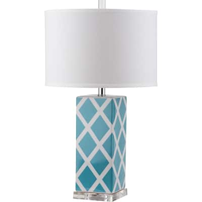 SAFAVIEH Lighting 27-inch Garden Lattice Light Blue Table Lamp - 15"x15"x27"