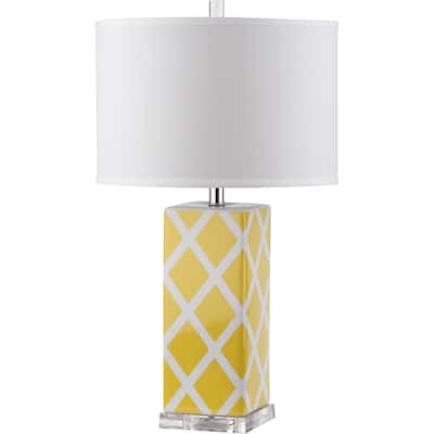 SAFAVIEH Lighting 27-inch Garden Lattice Yellow Table Lamp - 15"x15"x27"