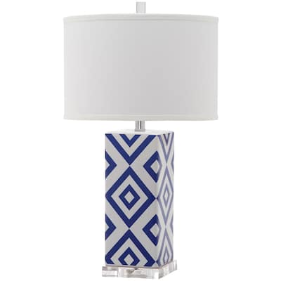 SAFAVIEH Lighting 27-inch Diamonds Navy Table Lamp - 15"x15"x27"