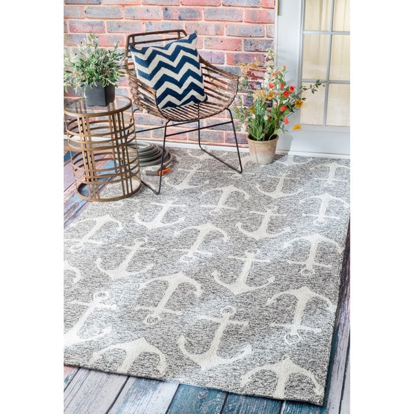 Shop nuLOOM Handmade Nautical Anchors Indoor/ Outdoor Grey Rug 5' x 8