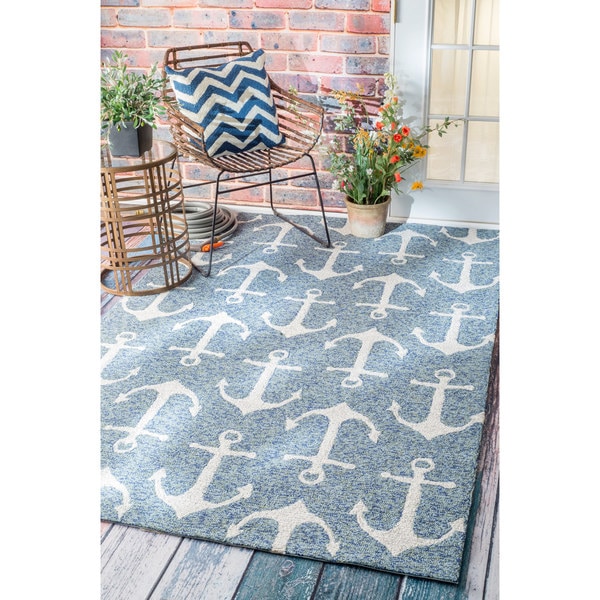 nuLOOM Handmade Nautical Anchors Indoor/ Outdoor Dark Blue Rug (8' x 10