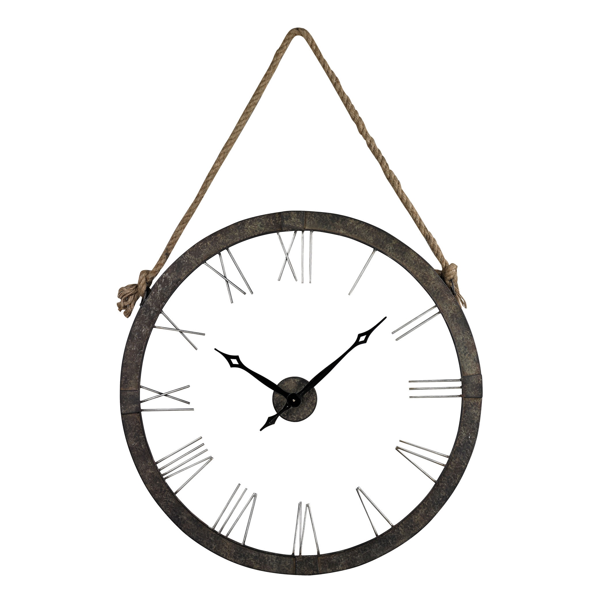 Metal Wall Clock Hung On Rope Free Shipping Today Overstock 17852212