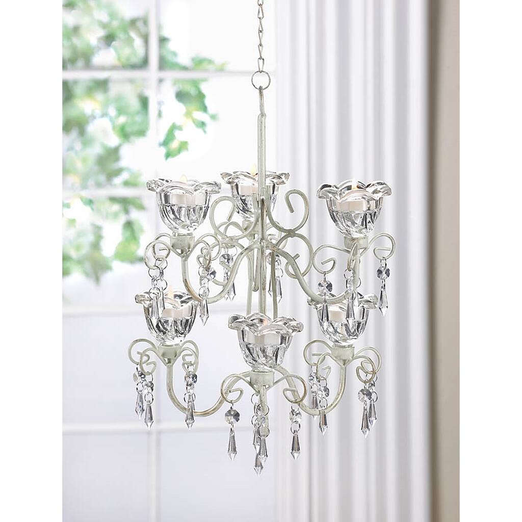 Elaborate Crystal and Candle Double Hanging Chandelier