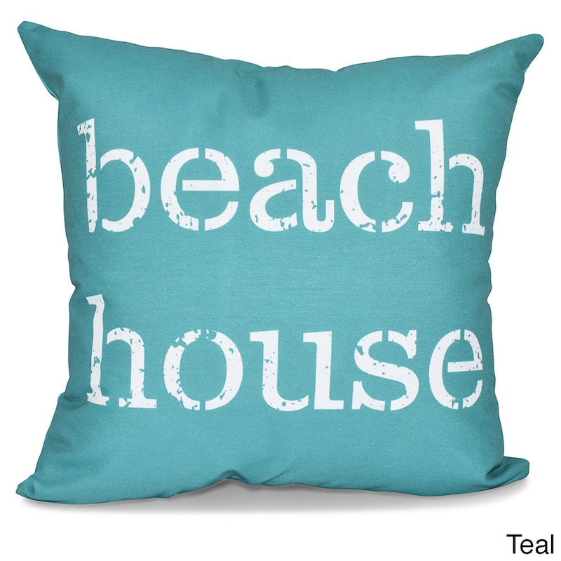 Beach House 26-inch Word Print Pillow - Teal