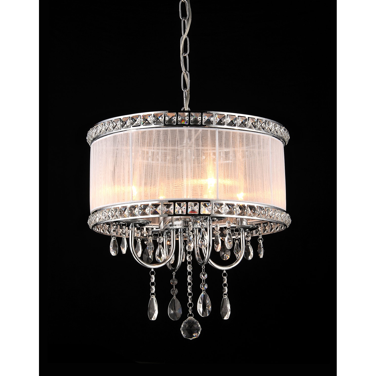 Warehouse of Tiffany Odessa 4-light White Fabric 16-inch Chrome Chandelier
