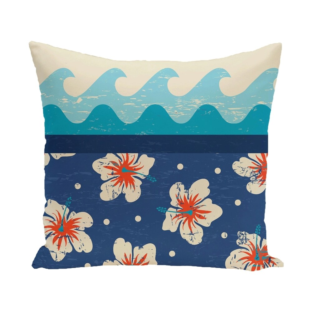 Hibiscus Cotton Ivory Blue Cushion Cover