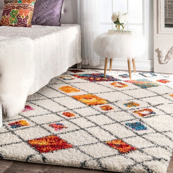 nuLOOM Boho Multi Sot and Plush Moroccan Color Burst Lattice Shag Rug. Opens flyout.